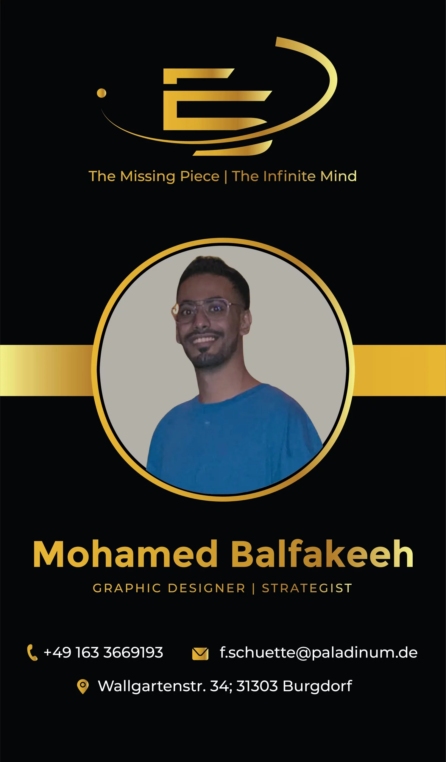 Teamkarte element5 – Mohamed Balfakeeh, Grafikdesigner und Stratege. Spezialisiert auf visuelle Kommunikation, strategisches Design und markenkonformes Grafik-Storytelling.